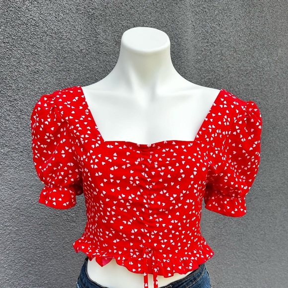 SHEIN Tops - Women's LG Shein Cropped Blouse with hearts and drawstring